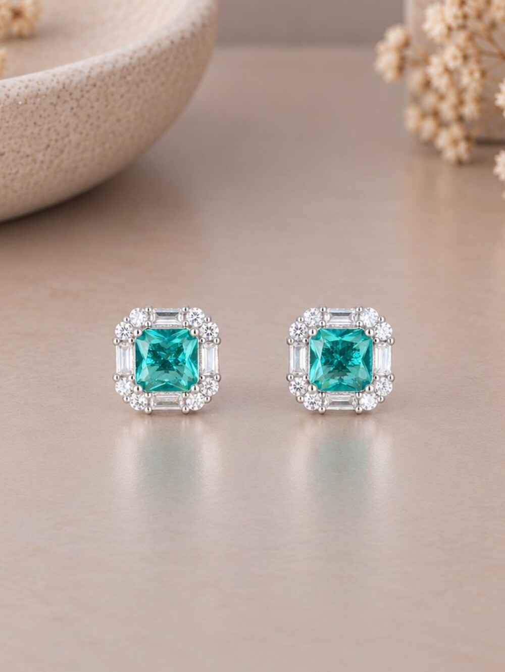 Aquamarine Halo Stud Earrings